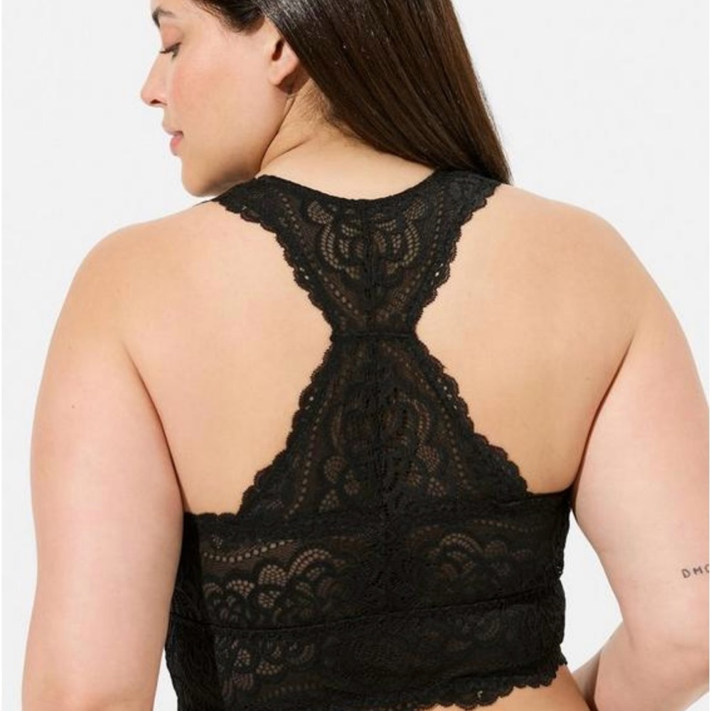 Torrid Black Unlined Solid Racerback Lace Bralette 3 - Picture 3 of 6